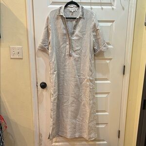 Chico's Beige Linen Tunic Top with Rib Collar